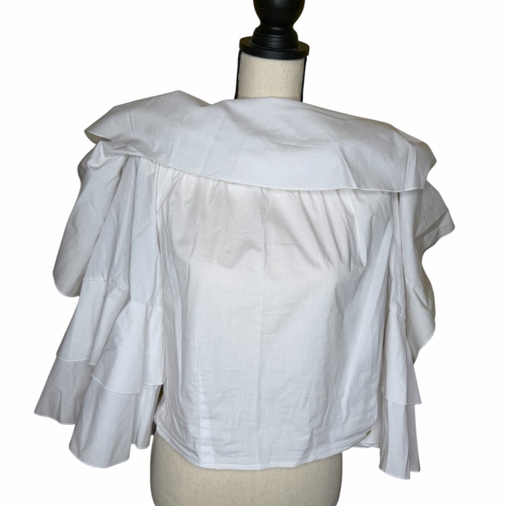 White Off-Shoulder Layered Ruffle Crop Top - Picture 4 of 5